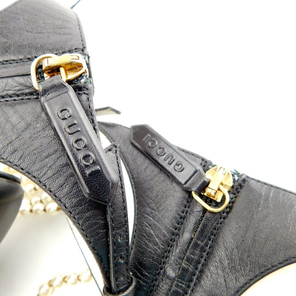 Unworn GUCCI Raining Pearl and Crystal Caged Black Leather Bootie Heels 37.5 - Picture 7 of 13